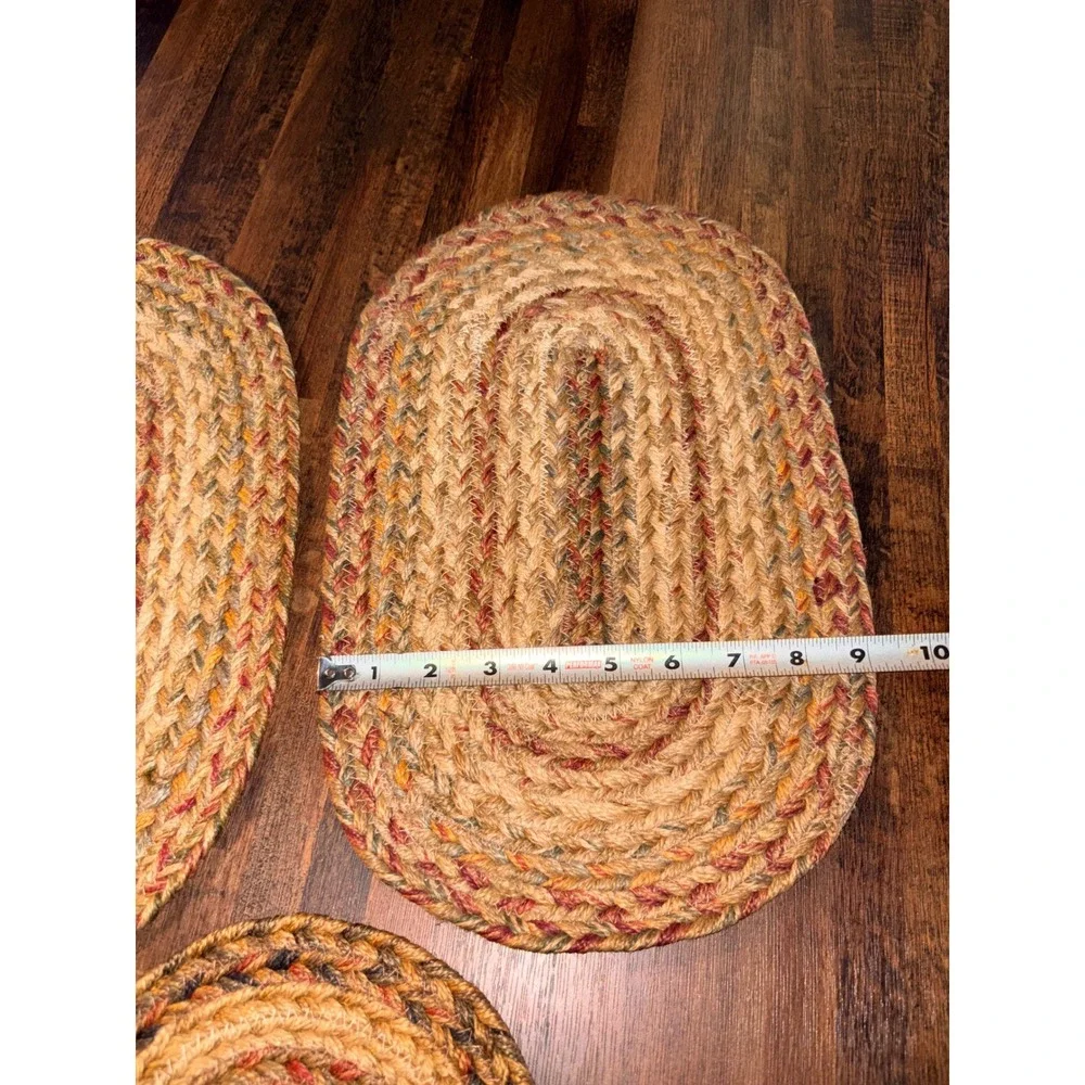3pc Braided Jute Placemat Trivet Set Farmhouse Multi Color Oval Round Rustic